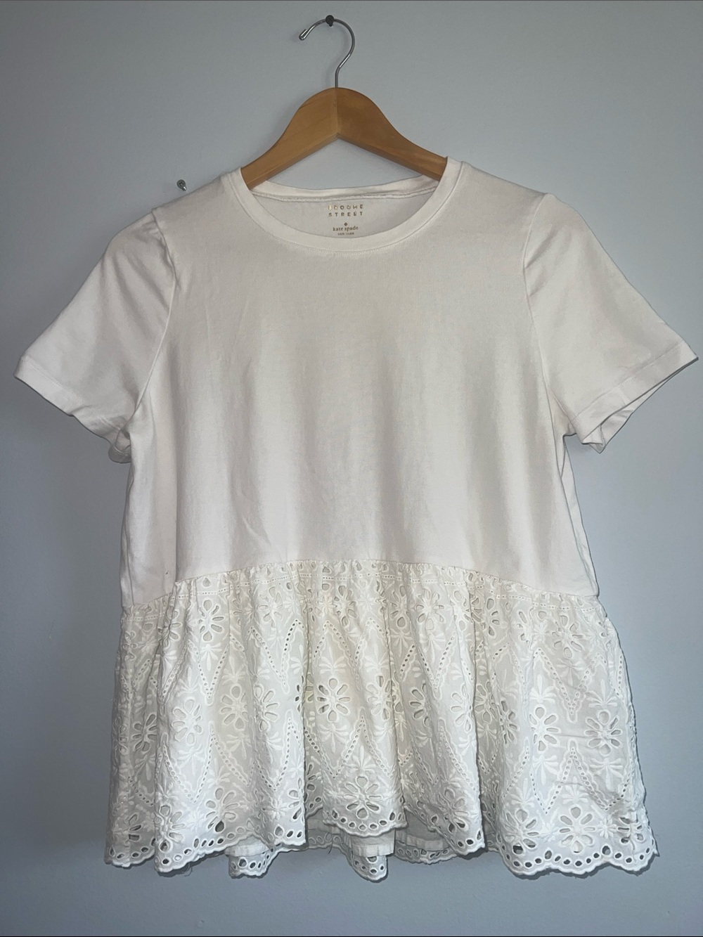 kate spade White Eyelet Peplum Tee